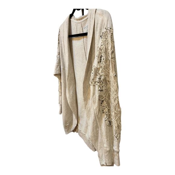 Soft Surroundings Beige Open Front 100% Cotton Lace Beaded Cardigan Size Medium - Picture 2 of 7